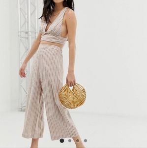 ASOS DESIGN stripe linen touch culottes two piece